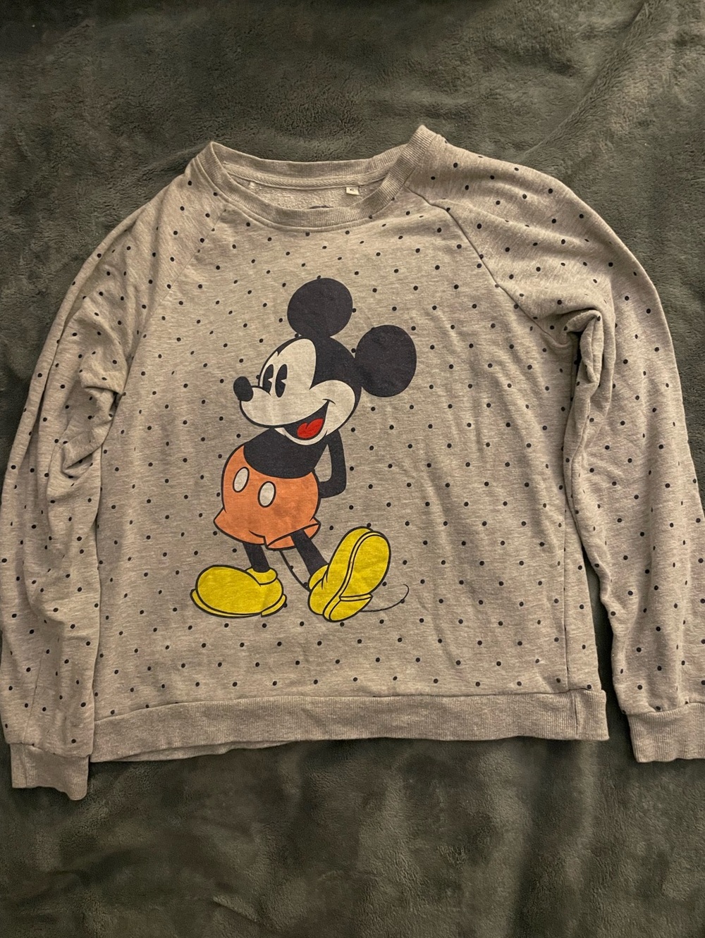 Disney Mickey Mouse Light Gray Logo Pullover with black polka dots